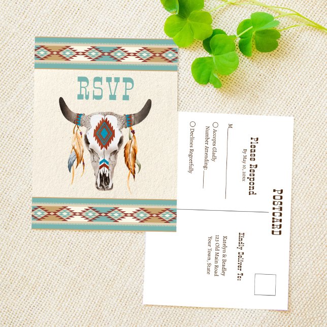 Cartão Postal Casamento tribal do boho do sudoeste RSVP (Criador carregado)