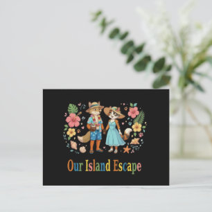 Cartão Postal Casamento Tropical Animais Casal Praia