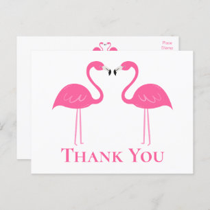 Cartão Postal Casamento Tropical Beach Pink Flamingo Obrigado