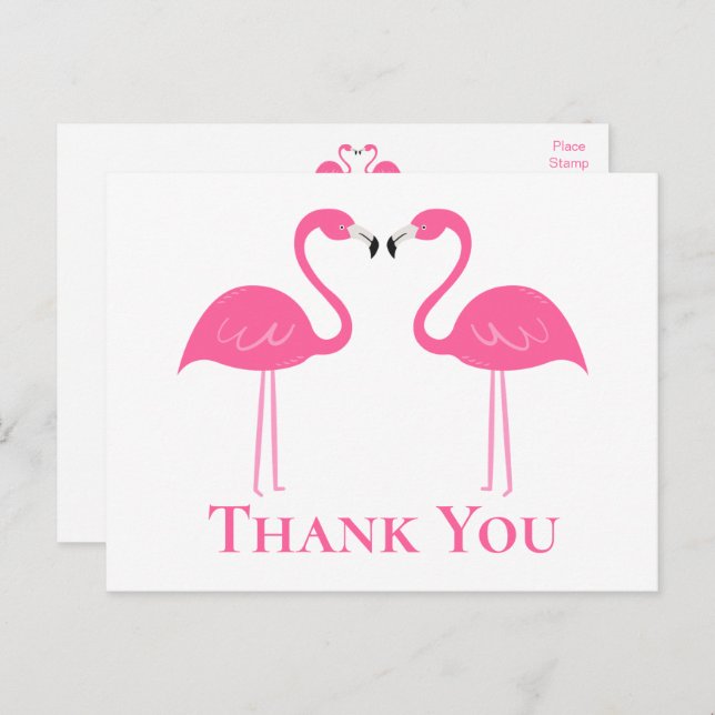 Cartão Postal Casamento Tropical Beach Pink Flamingo Obrigado (Frente/Verso)