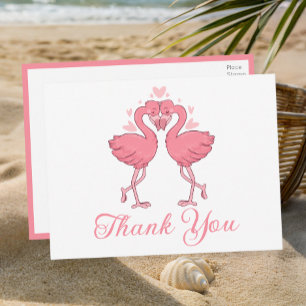 Cartão Postal Casamento Tropical de Praia Rosa Flamingo Agradeci
