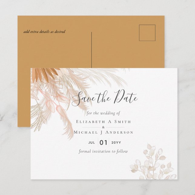 Cartão Postal Casamento Tropical de Terracotta Pampas Grass (Frente/Verso)