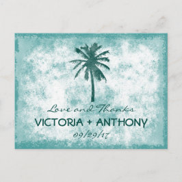 Cartão Postal Casamento Tropical Palm Tree Beach Obrigado
