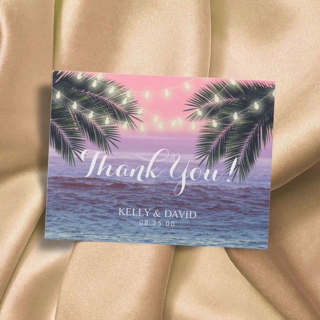 Cartão Postal Casamento Tropical Palm Tree Beach Obrigado (Criador carregado)