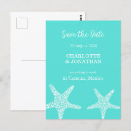 Cartão Postal Casamento Turqoise Modern Tropical Starfish Beach