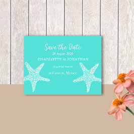 Cartão Postal Casamento Turqoise Modern Tropical Starfish Beach