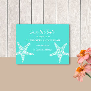 Cartão Postal Casamento Turqoise Modern Tropical Starfish Beach