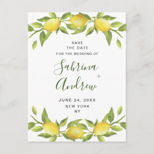 Cartão Postal Casamento Verde Com Lemons Elegantes Salve A Data