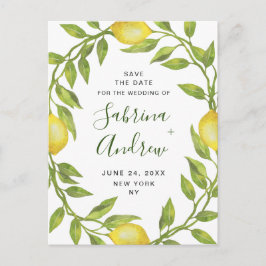 Cartão Postal Casamento Verde Com Lemons Elegantes Salve A Data