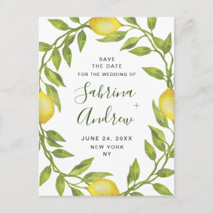 Cartão Postal Casamento Verde Com Lemons Elegantes Salve A Data