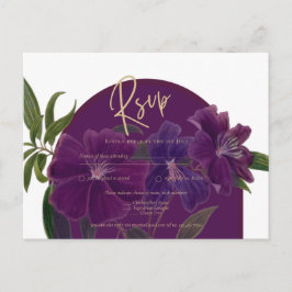Cartão Postal Casamento Verde da Floresta Floral de Plum Purple