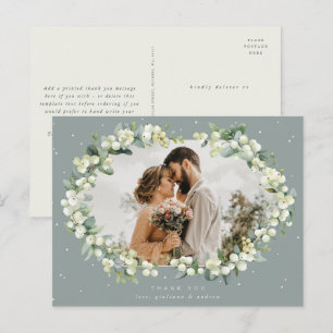 Cartão Postal Casamento Verde de Snowberry+Eucalyptus Obrigado F