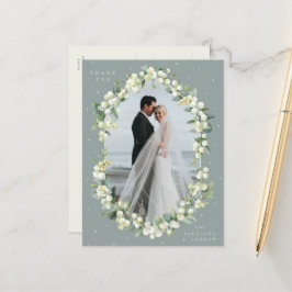 Cartão Postal Casamento Verde de Snowberry+Eucalyptus Obrigado F