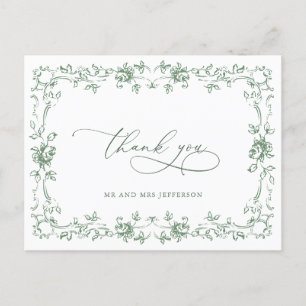 Cartão Postal Casamento Verde do Ornamentado Floral Sage