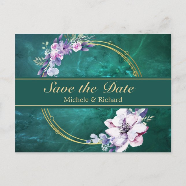 Cartão Postal Casamento Verde Elegante (Frente)
