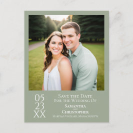 Cartão Postal Casamento Verde Simple Sage Salve a Foto da Data