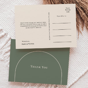 Cartão Postal Casamento Verde Simples Boho Arch Sage Obrigado