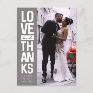 Cartão Postal Casamento vertical personalizado "love & obrigados