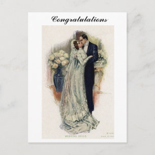 Cartão Postal Casamento vintage Bells Noiva E Alcance