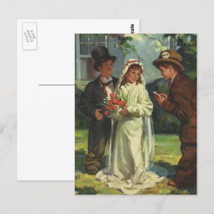 Cartão Postal casamento vintage, Crianças Fingem Noiva e Noiva
