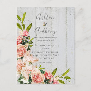 Cartão Postal Casamento vintage Floral Russo Blush Watercolor