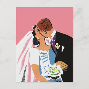 Cartão Postal Casamento Vintage, Noiva e Noivo Salvam a Data