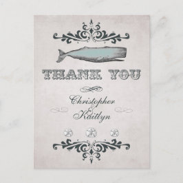 Cartão Postal Casamento Vintage Victorian Beach Whale Obrigado