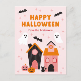 Cartão Postal Casas Assombradas de Halloween Cute Spooky