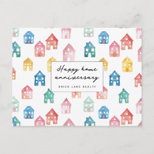 Cartão Postal Casas Coloridas em Aquarela Aniversário de Casa