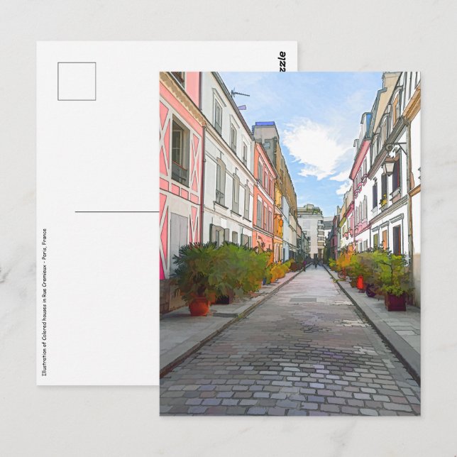 Cartão Postal Casas coloridas em Rue Cremieux - Paris (Frente/Verso)