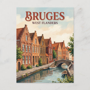Cartão Postal Casas com frontões à beira do canal em Bruges, Bél
