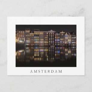 Cartão Postal Casas de Amsterdã com luzes coloridas durante a n