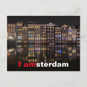 Cartão Postal Casas de Amsterdã com luzes coloridas durante a n