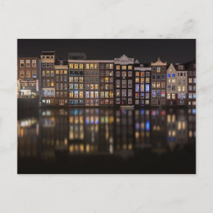 Cartão Postal Casas de Amsterdã com luzes coloridas durante a n