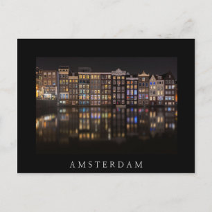 Cartão Postal Casas de Amsterdã com luzes coloridas durante a no