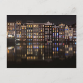 Cartão Postal Casas de Amsterdã com luzes coloridas durante a no
