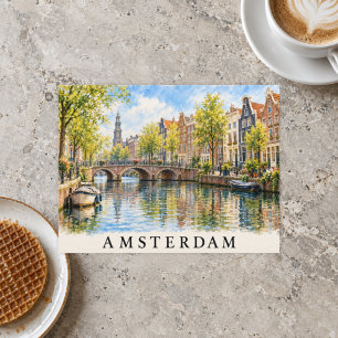 Cartão Postal Casas de Canal de Aquarela de Amsterdã Viagem