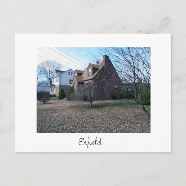 Cartão Postal Casas de Enfield. Cartão-postal de Connecticut. (Frente)