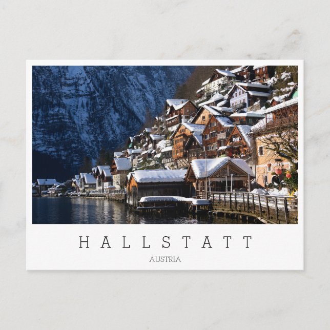 Cartão Postal Casas de madeira ao largo de Hallstatt, Áustria (Frente)