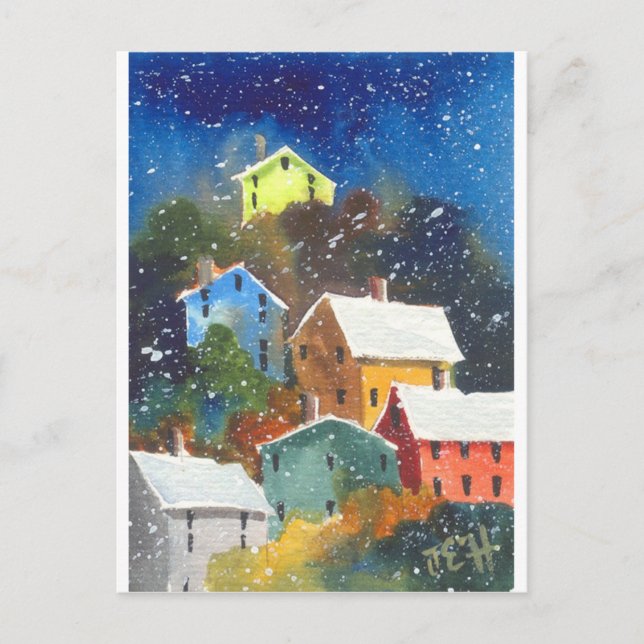 Cartão Postal Casas de Snowy Hillside (Frente)