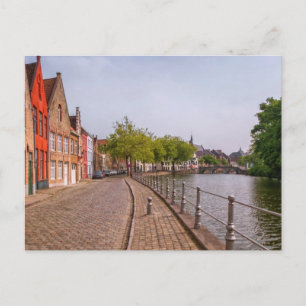 Cartão Postal Casas de tijolos vermelhos e canal em Bruges, Bélg