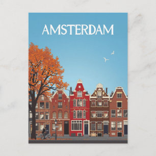 Cartão Postal Casas do Canal de Amsterdã Arte de Viagem Vintage
