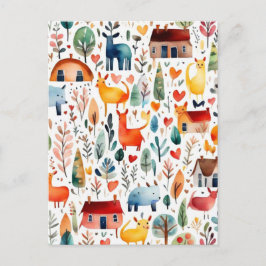 Cartão Postal Casas vermelhas e casas Folha de Papel