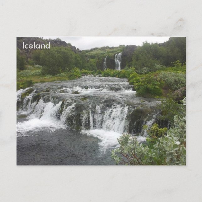 Cartão Postal Cascata de Gjáin no vale de Þjórsárdalur, Islândia (Frente)