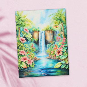 Cartão Postal Cascata De Hibiscus Na Pintura De Óleo De Jardim T