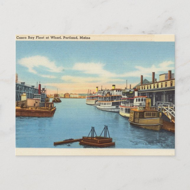 Cartão Postal Casco Bay Fleet, Wharf, Portland, Maine (Frente)