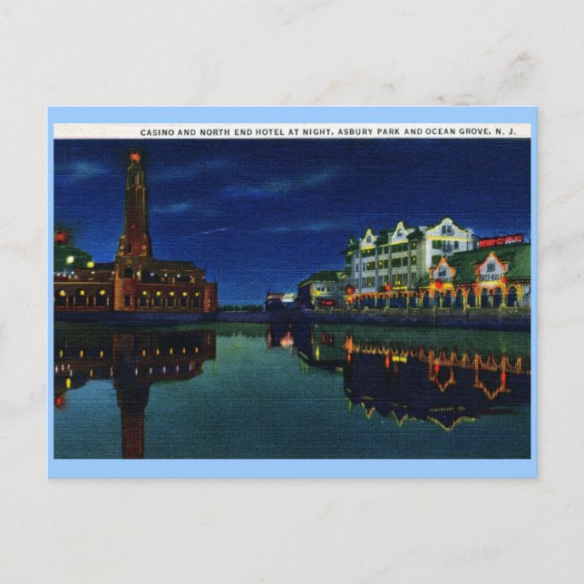 Cartão Postal Casino e Hotel, Parque Asbury, Ocean Grove NJ Vint (Frente)