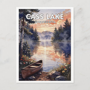 Cartão Postal Cass Lake Minnesota Aquarela de Viagem Vintage