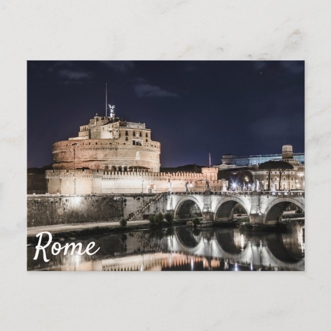 Cartão Postal Castel Sant Angelo à noite em Roma (Frente)
