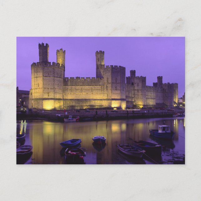 Cartão Postal Castelo Caernarfon, à noite, Gwynedd, País de Gale (Frente)